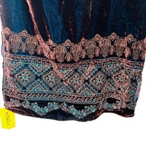 Citron Santa Monica Velvet Scarf Boho Art To Wear Embroidery 84"x19" Indie NWT